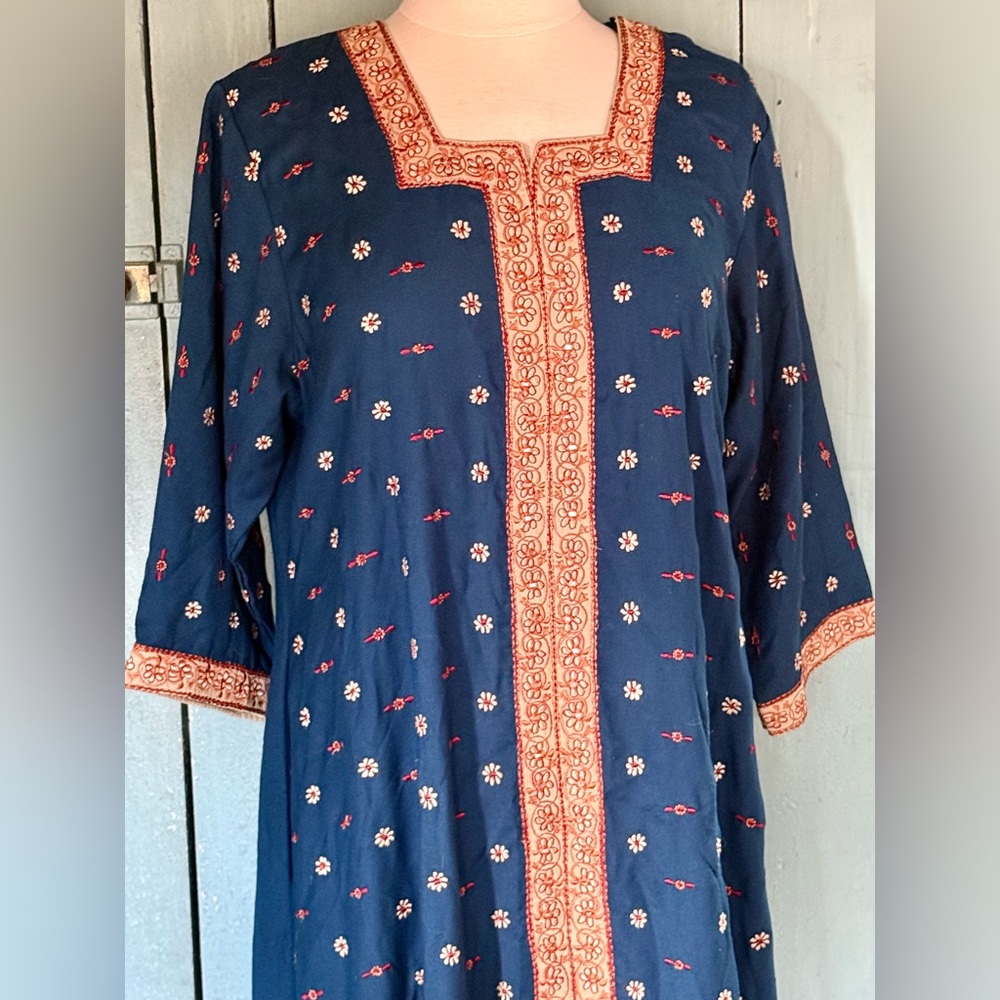 GYPSY ROSE Caftan Kaftan Maxi A-Line Dress Hippie Boho Embroidery Bling M